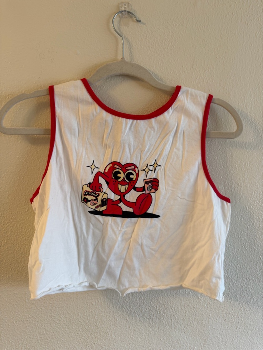 Heart Graphic Crop Tank with Red Trim